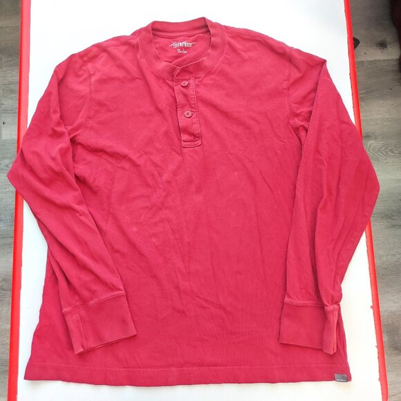 Eddie Bauer Legend Wash T-shirt men's size L burgundy long sleeve button up neck - Picture 1 of 11
